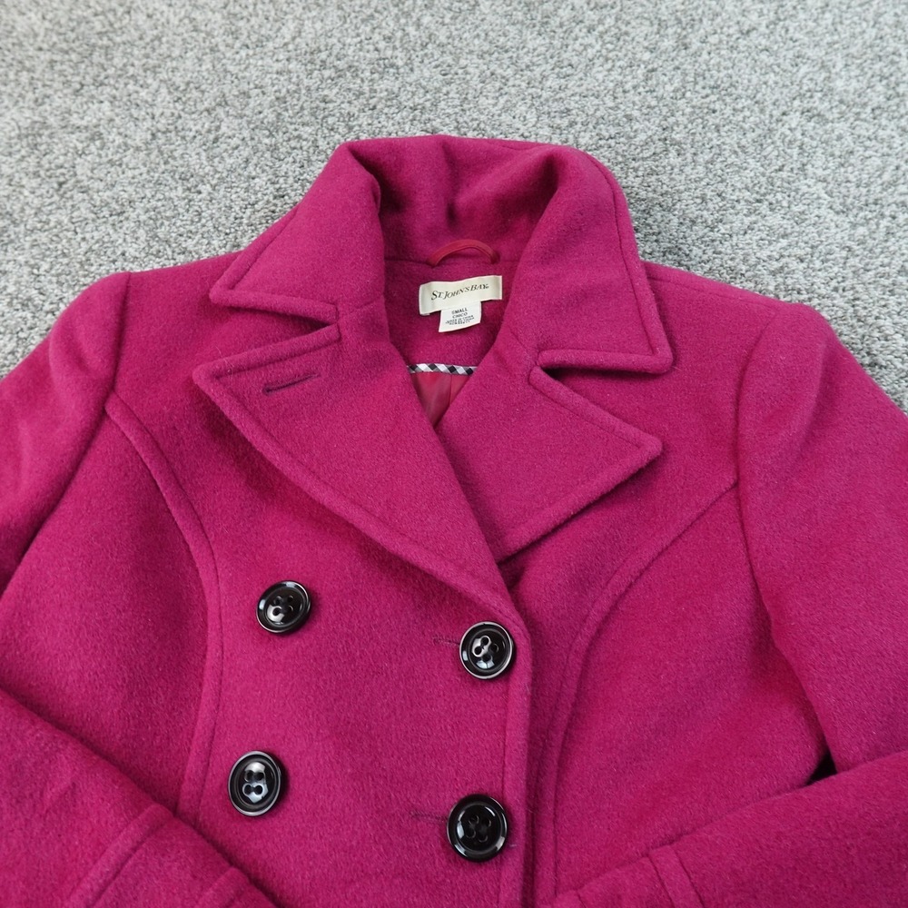 St Johns Bay Coat Womens S Pink Wool Cashmere Blend Pea Coat Short Jacket Button